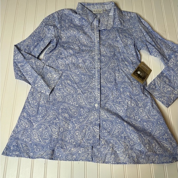Habitat Clothes To Live In XS Tunic Top White Blue Button Down Shirt NEW 14 - Picture 1 of 5
